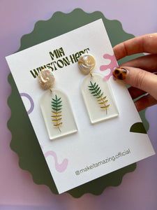 Pearl and fern drop earrings