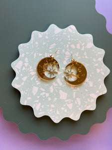 Gold mirror moon earrings