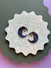 Load image into Gallery viewer, Dark celestial gold moon earrings
