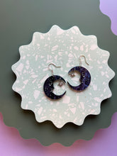 Load image into Gallery viewer, Dark celestial silver moon earrings
