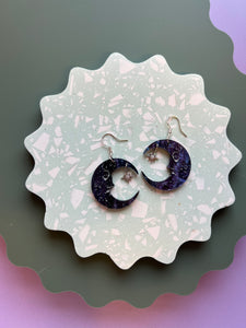 Dark celestial silver moon earrings
