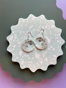 Pearly celestial silver moon earrings